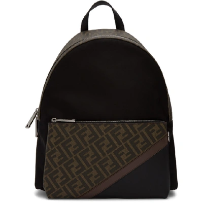 Fendi Men's Ff Logo Colorblock Backpack In Black,brown