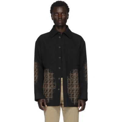 Fendi Men's Blurred Ff Cotton Fleece Shirt Jacket In Nero