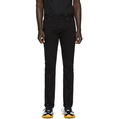 Fendi Ff Embroidered Slim-fit Jeans In Black