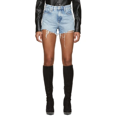 Alexander Wang Bite Flip Fold-over Frayed Denim Shorts In Blue