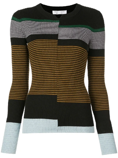 Proenza Schouler White Label Stripes Fine Gauge Rib Knit Top In Black/fatigue Multi
