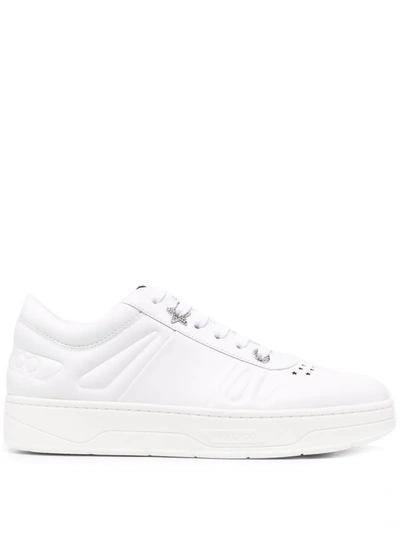 Jimmy Choo Hawaii Crystal-embellished Perforated Leather Trainers In White