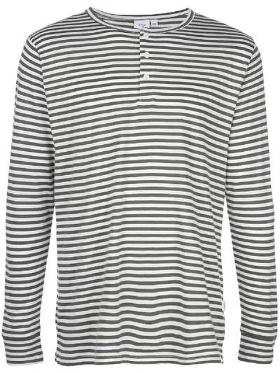 Onia Miles Rugby Stripe Henley Sweatshirt In Green