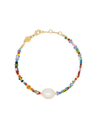 Anni Lu 18kt Gold-plated Alaia Rainbow Beaded Pearl Bracelet In Blue