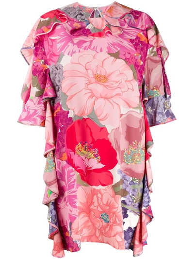 Valentino Floral Print Ruffled Dress In Pink