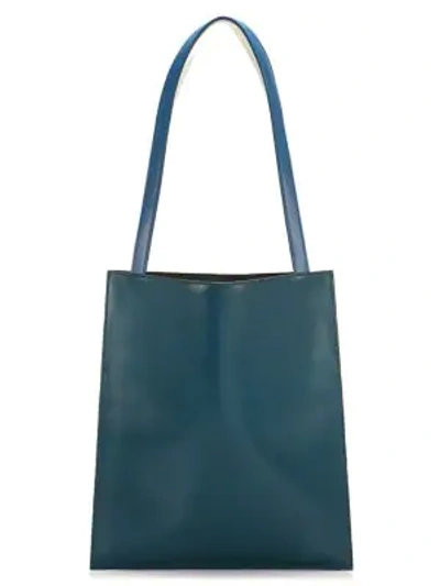 The Row Leather Flat Tote In Teal