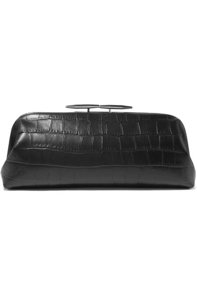 Little Liffner Women's Oyster Croc-embossed Leather Clutch In Black