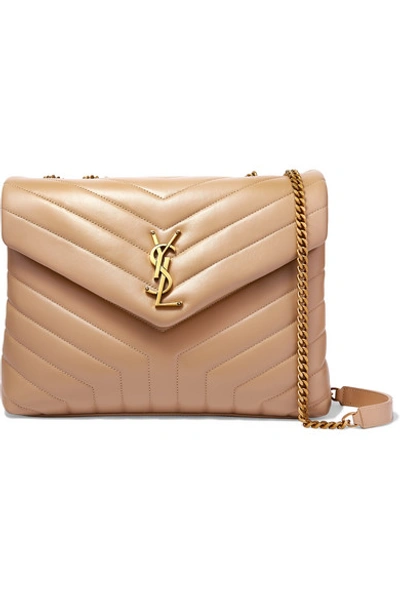 Saint Laurent Loulou Medium Quilted Leather Shoulder Bag In Beige