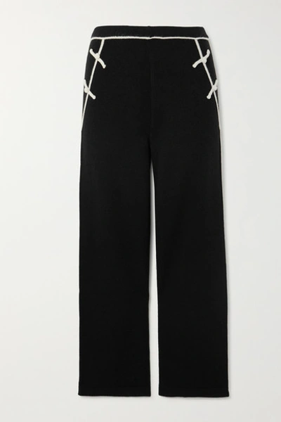 Madeleine Thompson Nave Two-tone Cashmere Straight-leg Track Pants In Black
