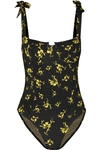 Ganni Recycled Fabric Floral One-piece Swimsuit In Black