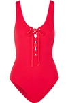 GANNI LACE-UP RIBBED SWIMSUIT