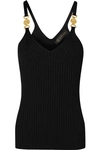 VERSACE EMBELLISHED RIBBED-KNIT CAMISOLE