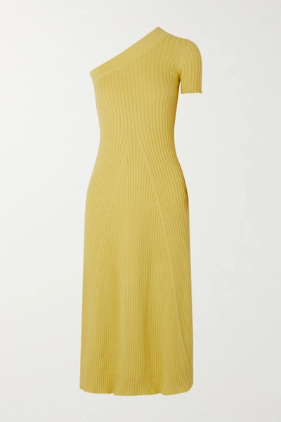 Anna Quan Felix One-sleeve Ribbed Cotton Dress In Yellow