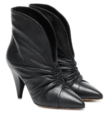 Isabel Marant Lasteen Ruched Leather Ankle Boots In Black