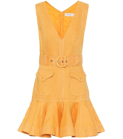 Zimmermann Super Eight Safari Flounced-hem Linen-poplin Dress In Orange