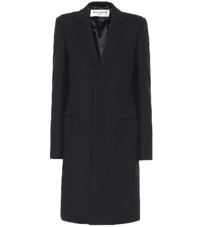 Saint Laurent Mélange Wool-twill Coat In Black