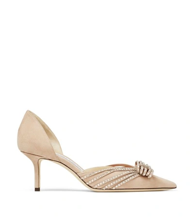 Jimmy Choo Kaitence 65 Embellished Suede Pumps In Nude