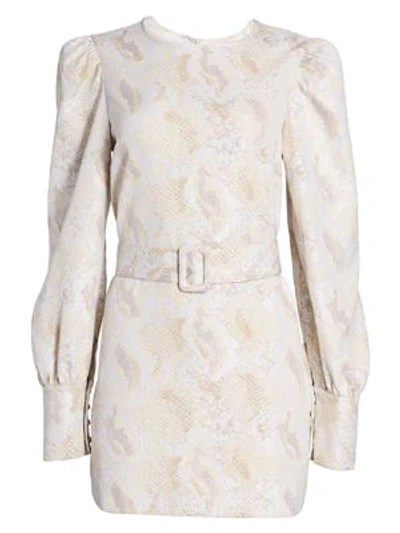 Andamane Snakeskin-jacquard Belted Mini Dress In Lurex Beige