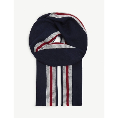 Johnstons College Striped Merino Wool Scarf In Navy Stripe