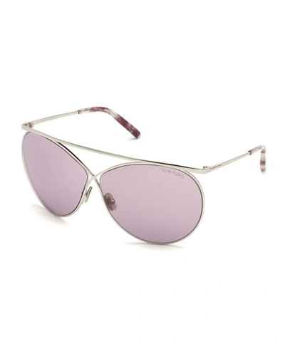 Tom Ford Stevie 59mm Polarized Aviator Sunglasses In Shiny Palladium/ Grad Burgundy