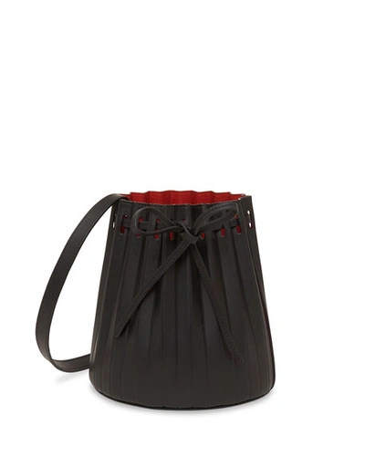 Mansur Gavriel Mini Pleated Vegetable-tanned Bucket Bag In Black