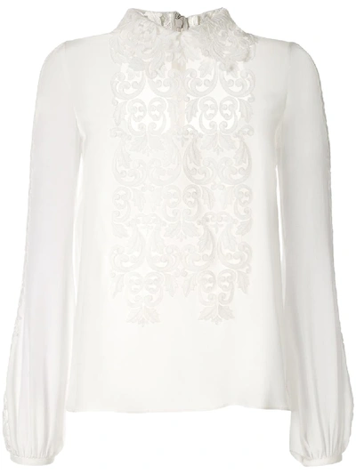 Giambattista Valli Silk Appliqué Blouse In White