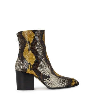 Aeyde Lidia 75 Snake-effect Leather Ankle Boots In Brown