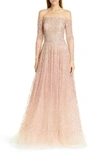 PAMELLA ROLAND SEQUIN & CRYSTAL OMBRE OFF THE SHOULDER GOWN,R20-5481-11