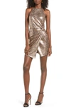 J.O.A. SNAKE PRINT SEQUIN HALTER MINIDRESS,BC9336