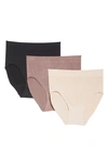 Wacoal 3-pack Assorted B Smooth Seamless Briefs In Black/ Deep Taupe
