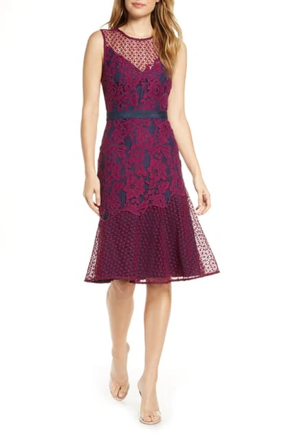 Adelyn Rae Sonya Floral Lace Cocktail Dress In Boysenberry-navy