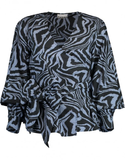 Ganni Print Wrap Top In Forever