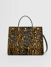 BURBERRY Medium Leopard Print Calf Hair and Leather Title Bag