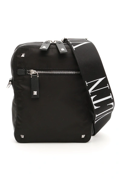 Valentino Garavani Nylon Vltn Messenger Bag In Nero (black)