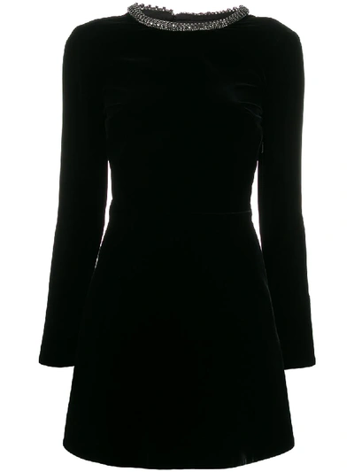 Saint Laurent Velvet Heart Cut-out Mini Dress In Black