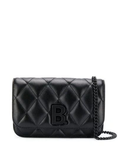 Balenciaga B Leather Purse With Chain In Black