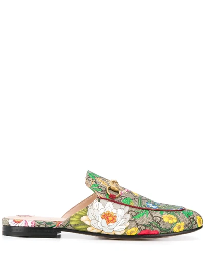 Gucci Princetown Gg Flora Slippers In Neutrals