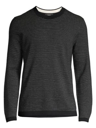 Theory Ollis Striped Crewneck Sweater In Eclipse White
