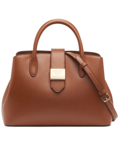 Dkny Lyla Leather Center-zip Satchel, Created For Macy's In Caramel/gold