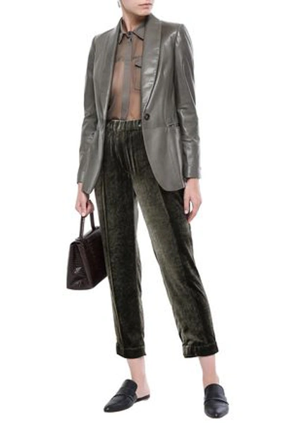 Brunello Cucinelli Cropped Velvet Tapered Trousers In Army Green