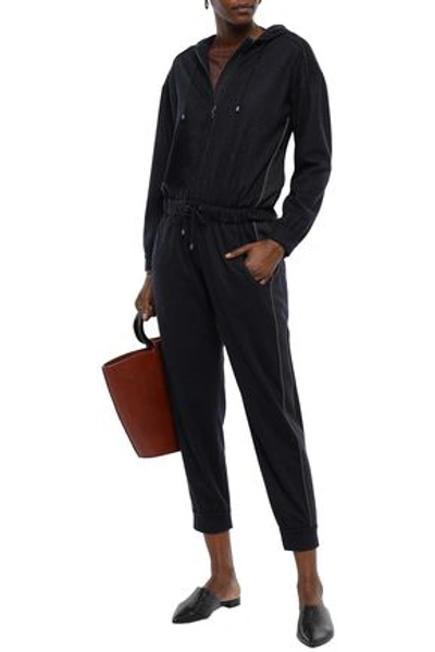 Brunello Cucinelli Woman Bead-embellished Cashmere-jersey Hooded Jumpsuit Navy