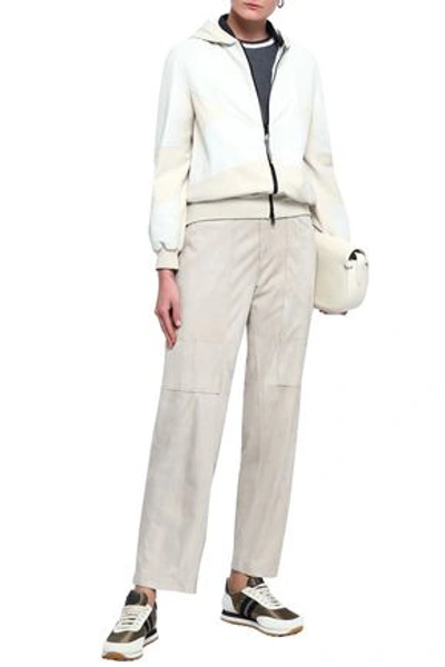 Brunello Cucinelli Two-tone Leather Hooded Jacket In Off-white