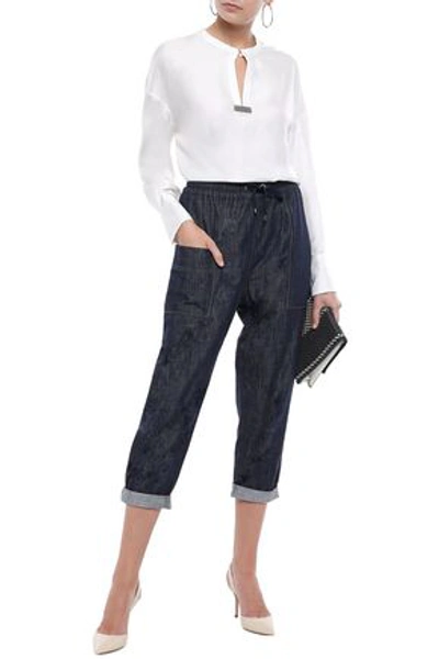 Brunello Cucinelli Woman Cropped Embellished High-rise Straight-leg Jeans Dark Denim