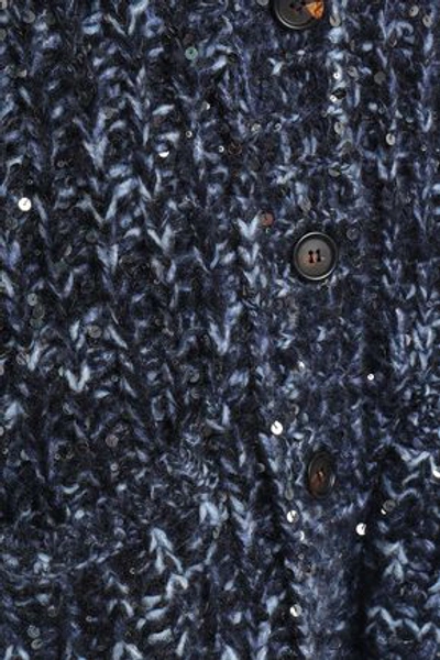 Brunello Cucinelli Sequin-embellished Marled Knitted Cardigan In Navy