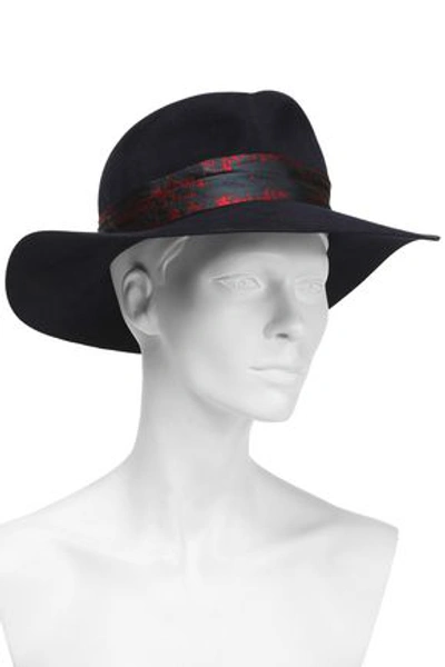 Maison Michel Woman Yoshiko Jacquard-trimmed Rabbit-felt Fedora Midnight Blue