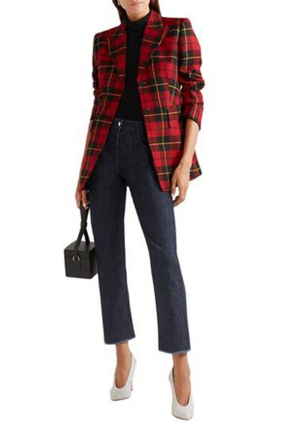 Michael Kors Calf Hair-trimmed High-rise Straight-leg Jeans In Dark Denim