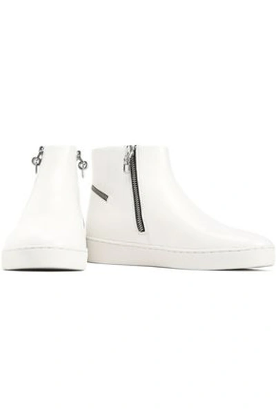 Michael Kors Zip-embellished Leather Sneakers In White