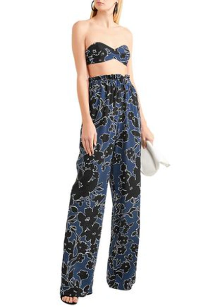 Michael Kors Collection Foulard Silk Bandeau Top In Blue