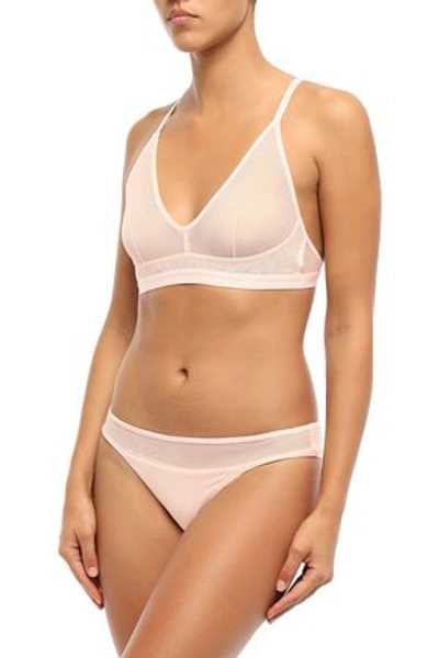 Skin Onella Tulle-paneled Stretch Pima Cotton-jersey Mid-rise Thong In Pastel Pink