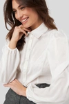 NA-KD PEASANT SLEEVE BUTTON UP SATIN BLOUSE - WHITE